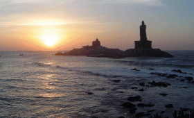 Sunrise and Sunset in Kanyakumari